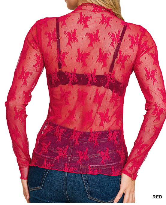Red Lace See-through Layering Top
