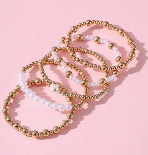 Multi Ball Pearl Chain Stretch Bracelet