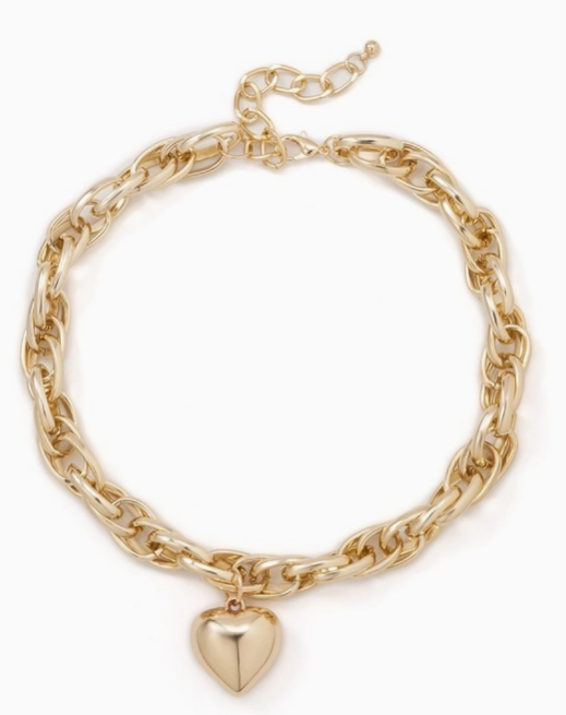 Puffy Heart Chunky Chain Statement Necklace