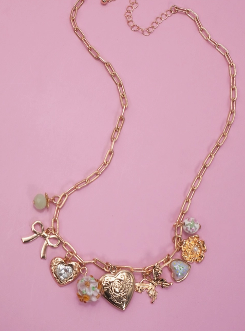 Charm Necklace-Heart Locket Butterfly Bow Flower