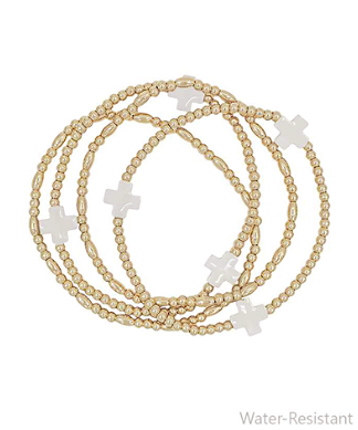 Water Resistant White Cross Pearl Bracelet Set