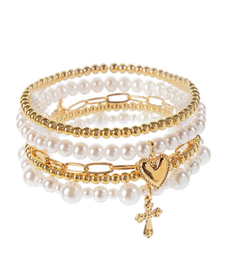 Pearl & Cross Charm Bracelet