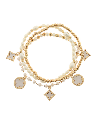 3 Row Clover Charm & Rice Pearl Bracelet