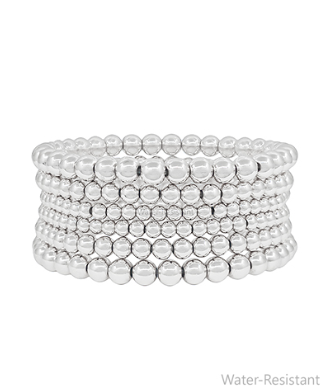 Water Resistant Silver 6 Row CCB Stretch Bracelet