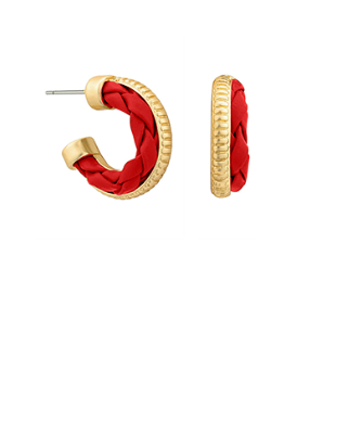 Red Twist Leather & Metal Hoops