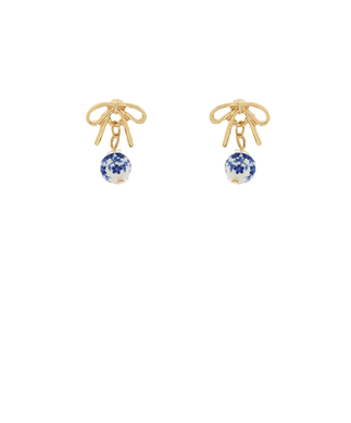 Bow & Blue Ceramic Ball Stud Earrings