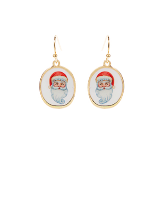 Vintage Santa Christmas Theme Printed Oval Earrings