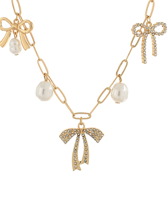 Bow & Heart Pearl Multi Charm Necklace