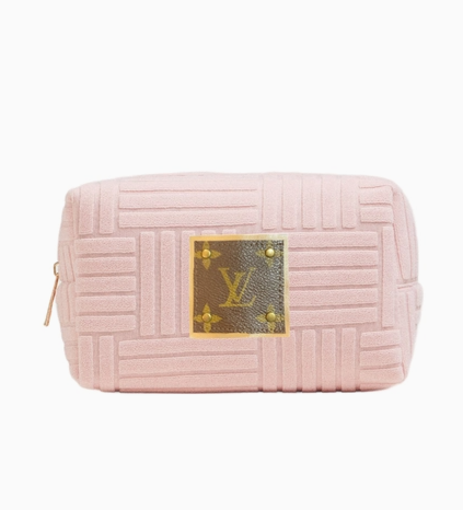 Upcycled Blush Terry Cloth Travel Pouch (LV Logo is Authentic and has been repurposed onto a new bag)