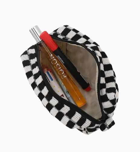 Upcycled Brown Checkered Travel Pouch(LV Logo is Authentic and has been repurposed onto a new bag)