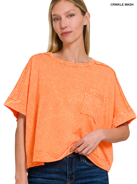 Orange Crinkle Wash Pocket Tee