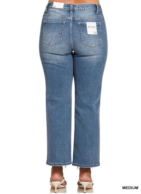 Medium Wash Distressed Hem Denim Pants
