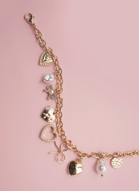 Charm Bracelet-Bow Heart Pearl Disc Charms