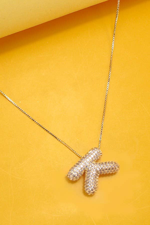 E INITIAL PAVE RHINESTONE BUBBLE BALLOON NECKLACE