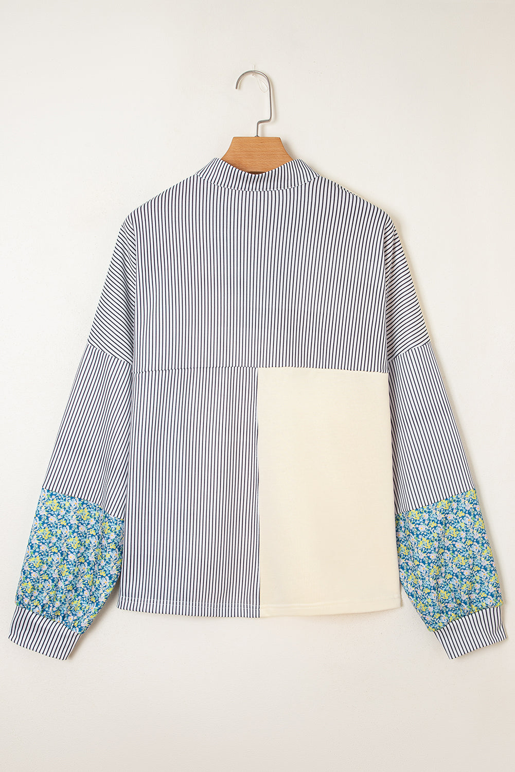 Beige Floral Striped Drop Sleeve Collared Boxy Fit Sweatshirt (Warehouse Exclusives - Online only)