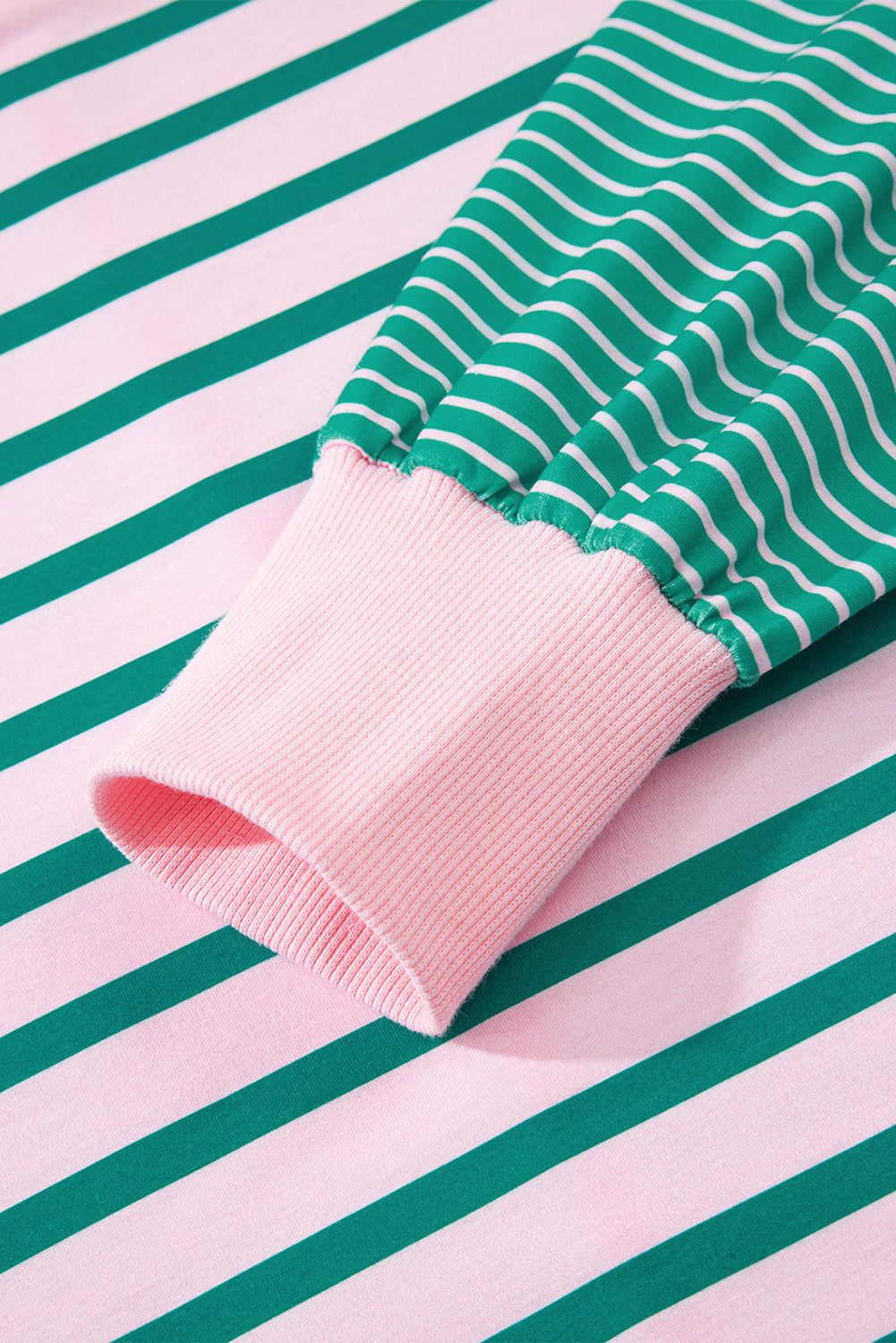 Green Stripe Mix Pattern Color Block Patchwork Side Slit Baggy Sweatshirt (Warehouse Exclusives-Online Only)