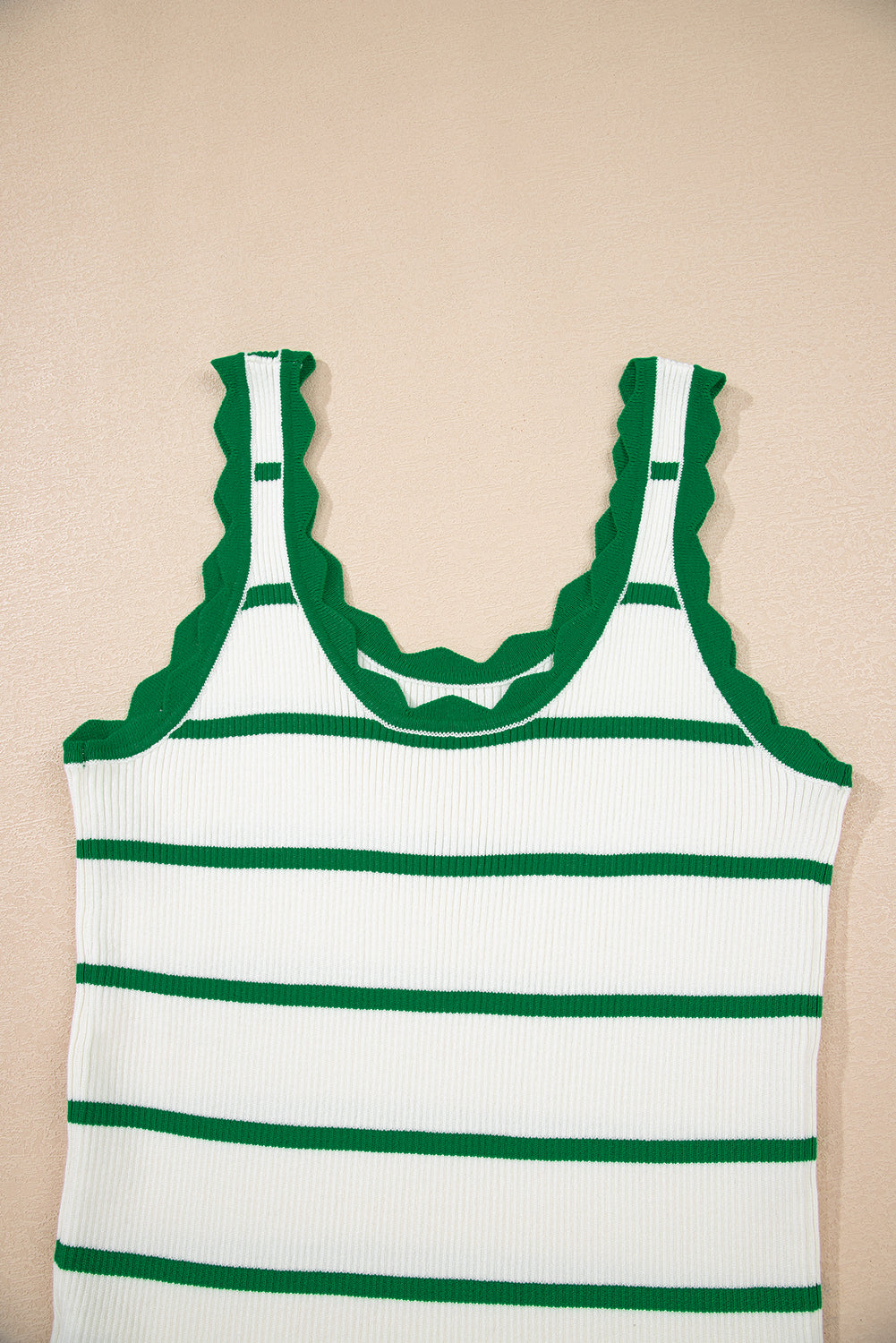Green Striped Scalloped Edge Tank Top (Warehouse Exclusive)