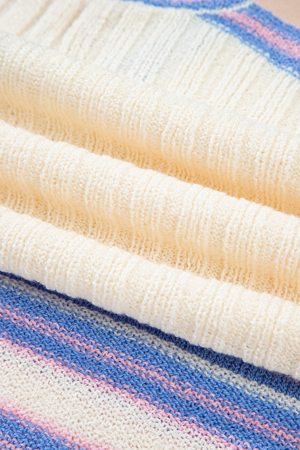 White Striped V Neck Dolman Sleeve Rib Knit Oversized Sweater with Slits (Warehouse Exclusives)