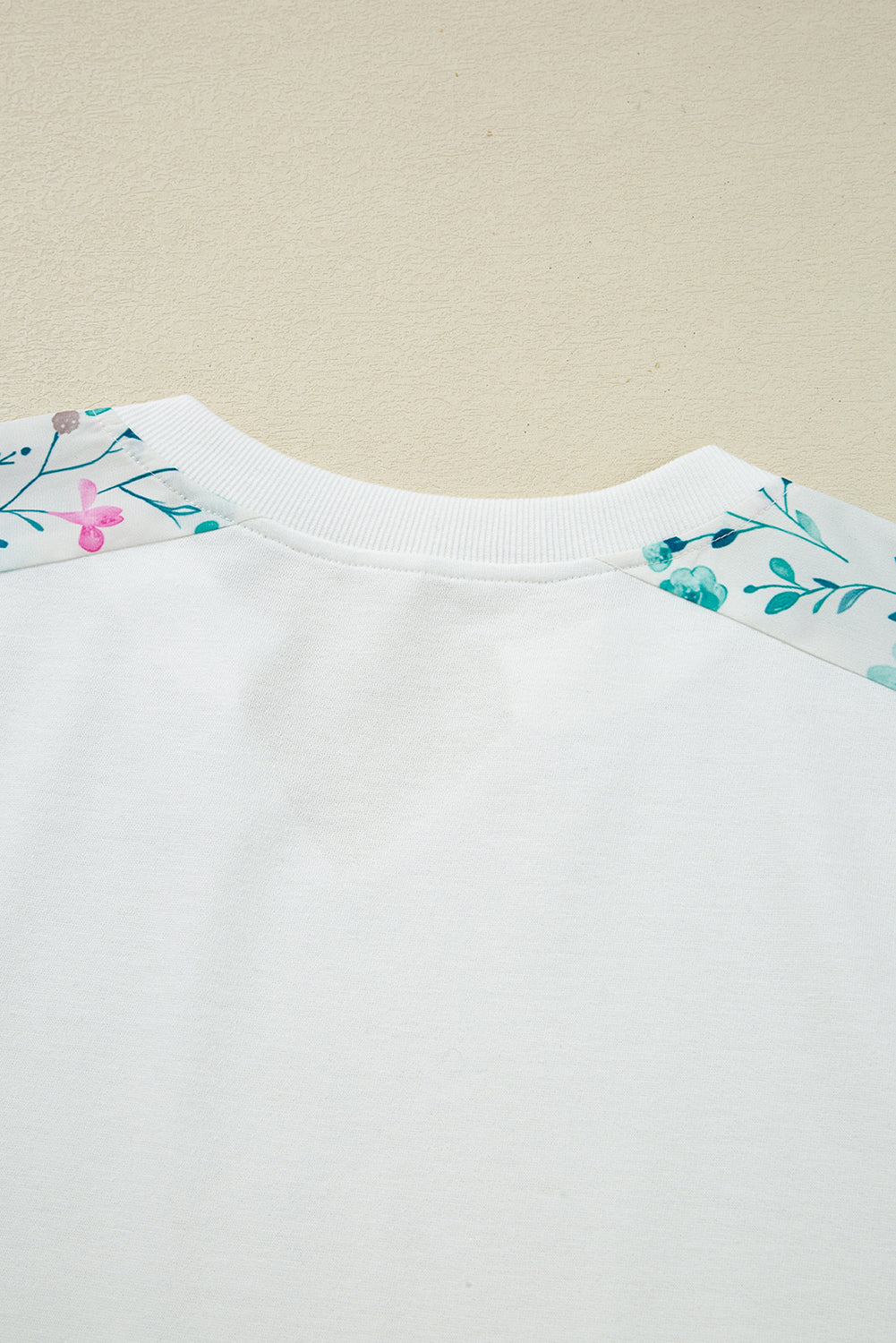 White Floral Colorblock Patchwork Chest Pocket Notched Neck Long Sleeve Top (Warehouse Exclusive)