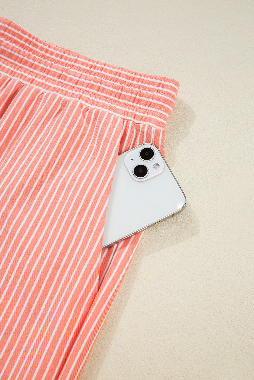 Peach Stripe Loose Polo T Shirt and Shorts Plus Size 2pcs Outfit (Warehouse Exclusive)