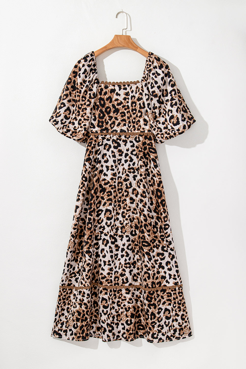 Brown Leopard Print Bubble Sleeve Square Neck Maxi Dress (Warehouse Exclusive)