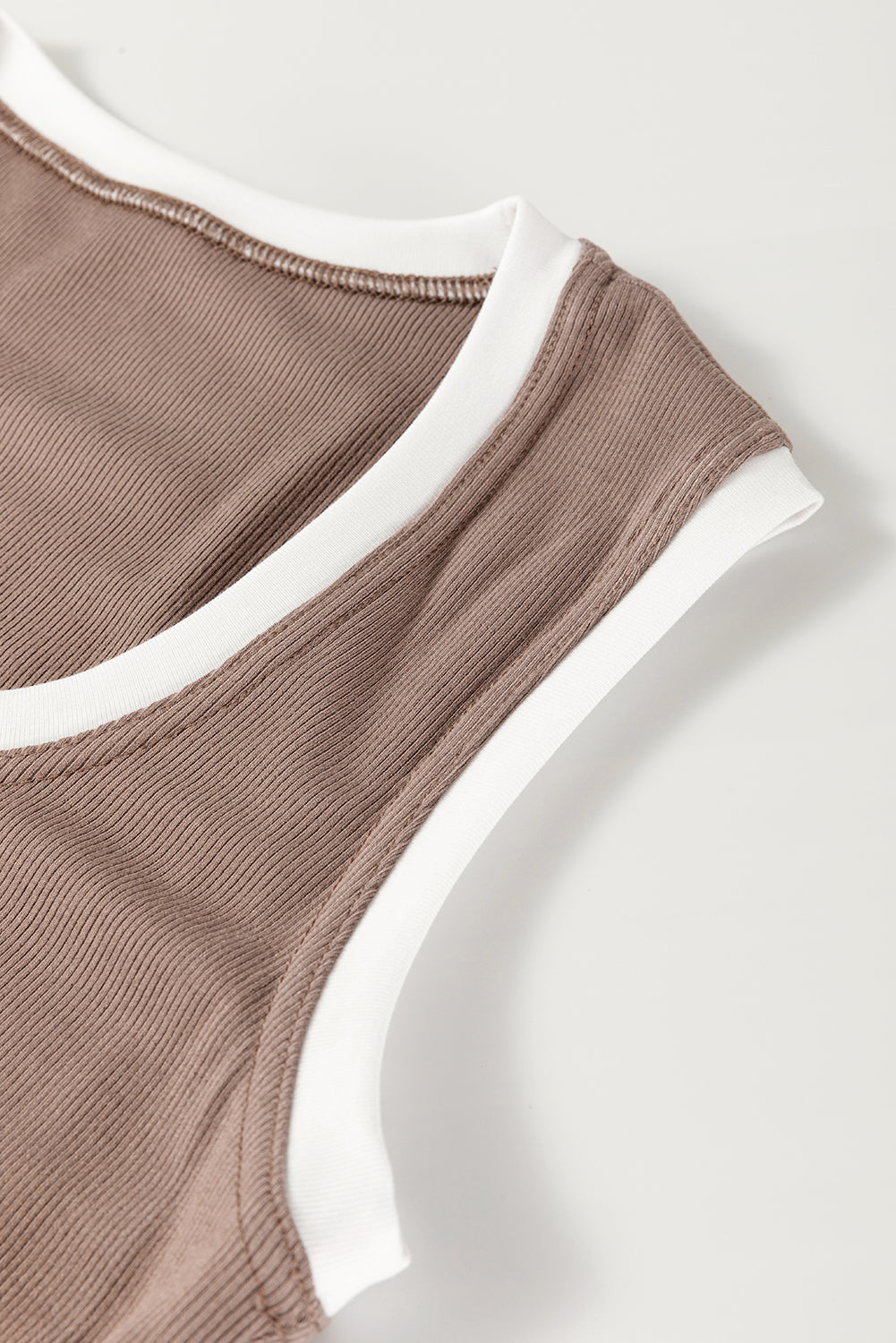 Mocha Ribbed Knit Colorblock Edge U Neck Slim Fit Tank Top (Warehouse Exclusives-Online Only)