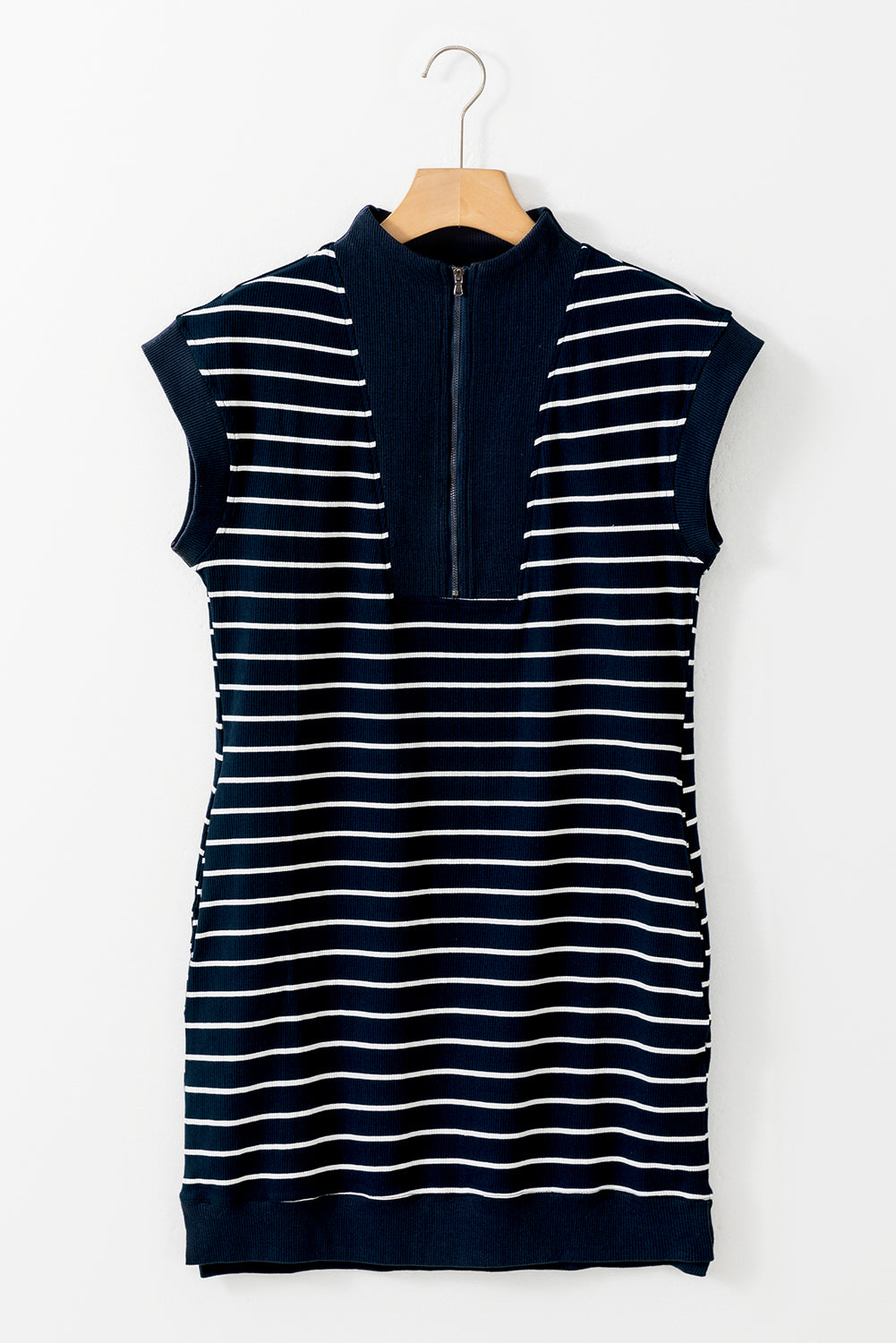 Navy Blue Quarter Zip Collared Cap Sleeve Mini Dress (Warehouse Exclusives)