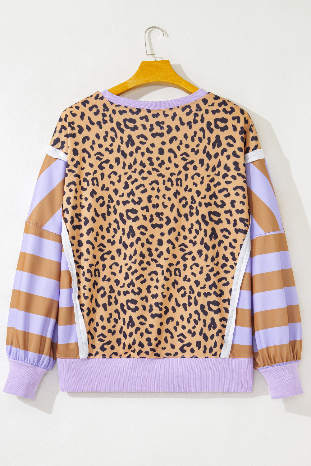 Plus Size Purple Leopard Striped Patchwork Loose Sweatshirt (Warehouse Exclusives - Online only!)