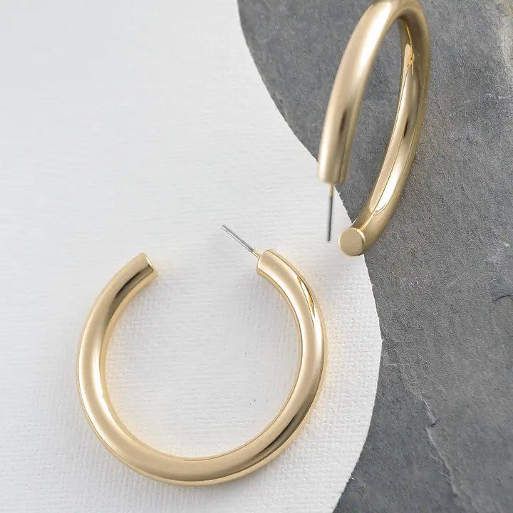 Gold Classic Chunky Hoop Earrings 1.75 Inch