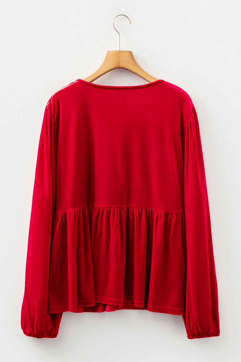 CURVY Red Clay Plus Size Tie Front Velvet Peplum Blouse (Warehouse Exclusives - Online only!)