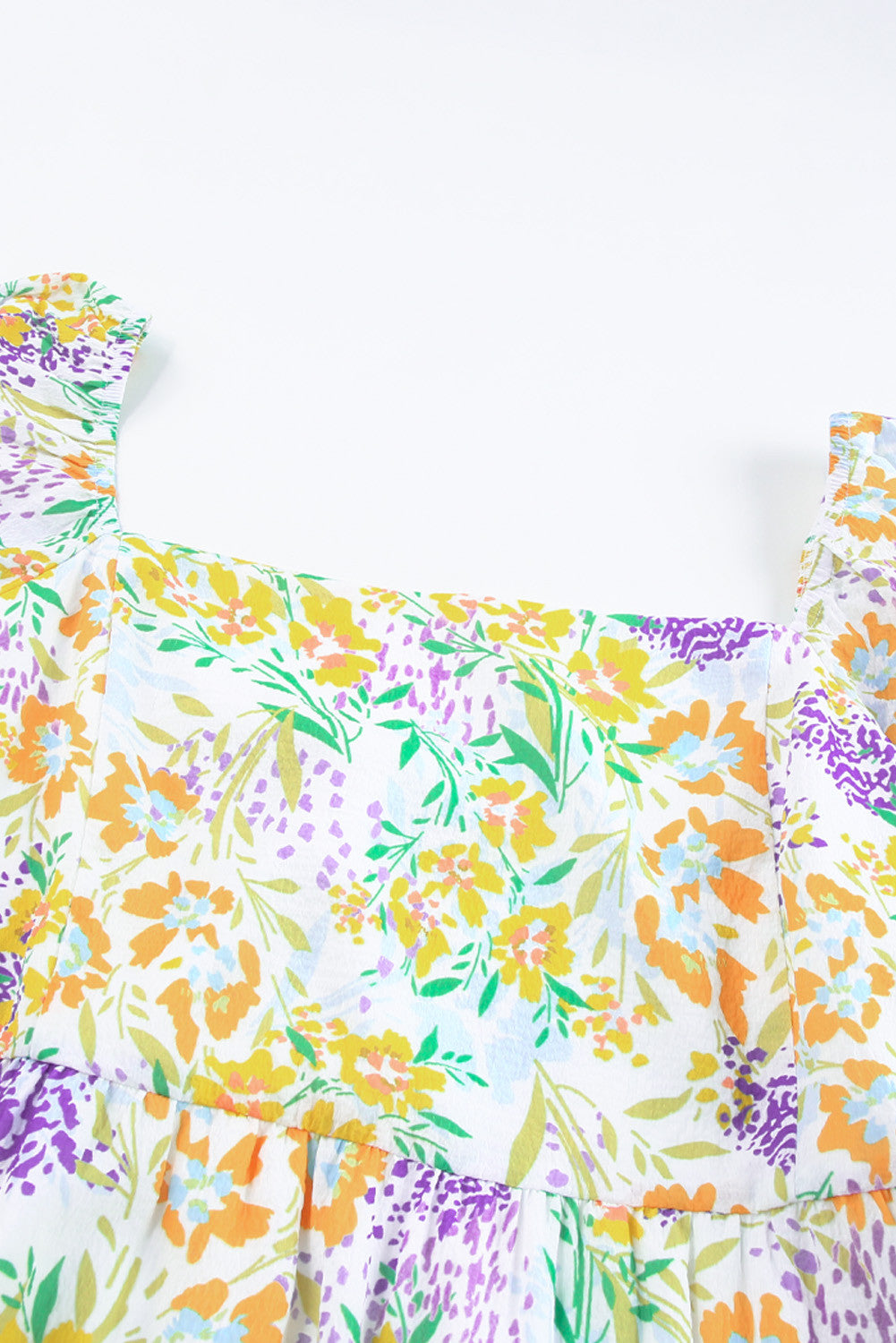 Curvy Multicolor Floral Print Ruffle Bubble Sleeve Babydoll Dress