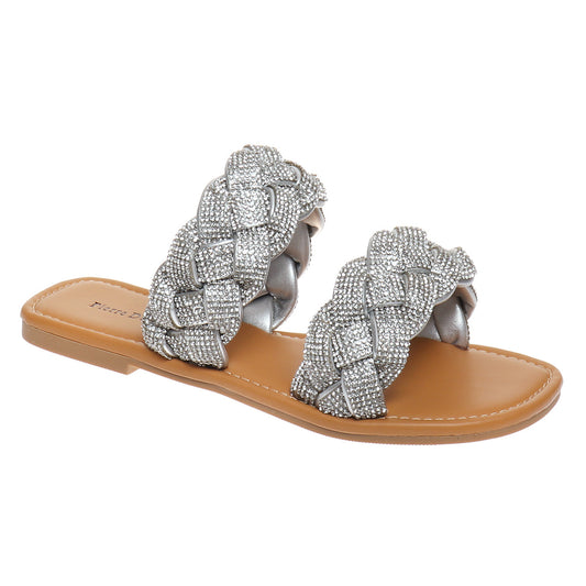 Braided Silver Rhinestone Sandals