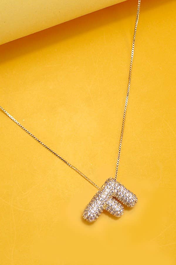 F INITIAL PAVE RHINESTONE BUBBLE BALLOON NECKLACE