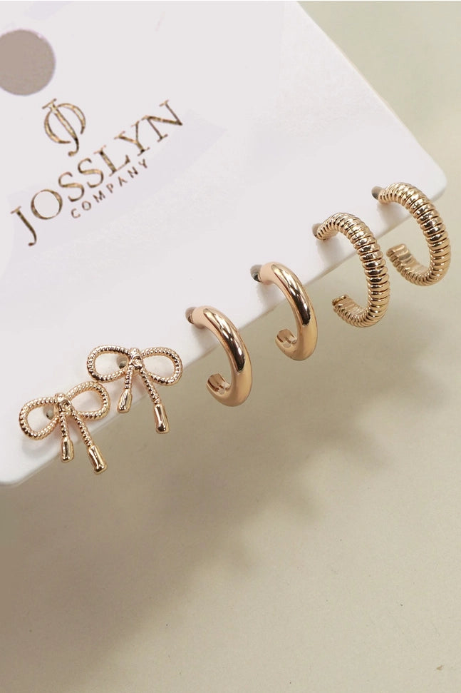 Mini Bow Huggie Hoop Trio Earrings