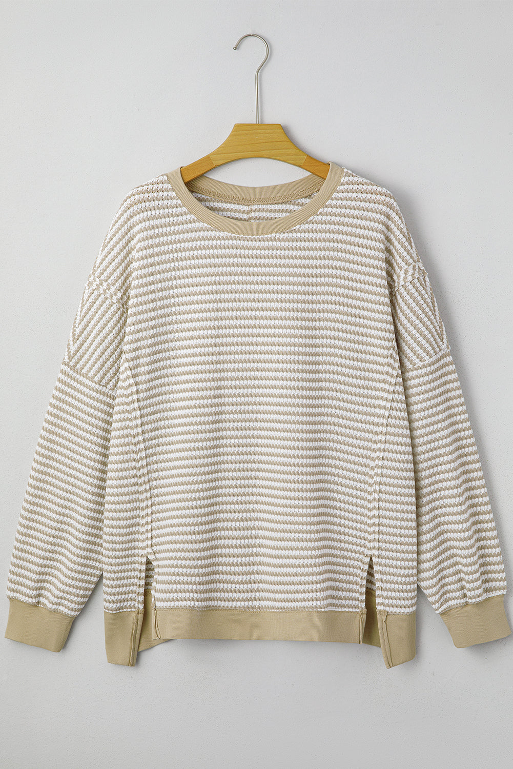 CURVY Brown Stripe Plus Size Breathable Knit Ribbed Trim Long Sleeve Top (Warehouse Exclusives - Online only!)