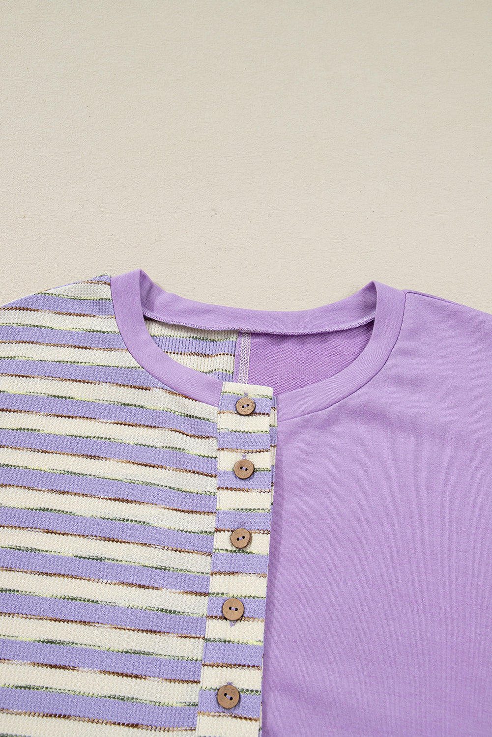 Purple Stripe Patchwork Buttoned Drop Shoulder Plus Size Pullover (Warehouse Exclusives - Online only)