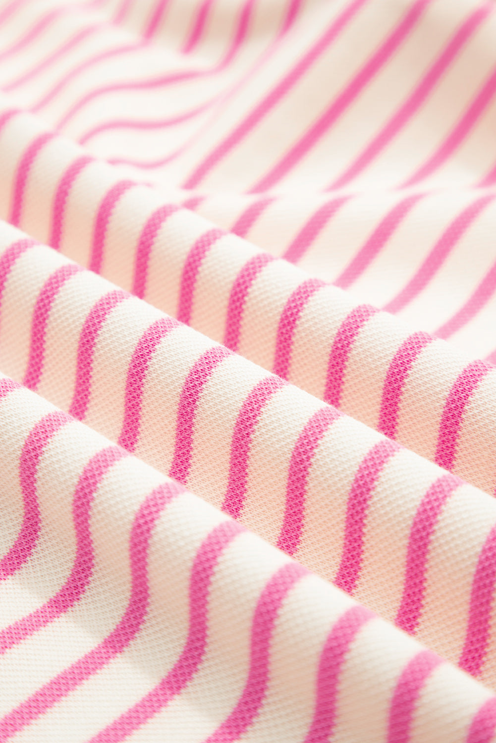 Pink striped ruffle short sleeve top with contrast detail, stylish casual blouse from Modern Grace.