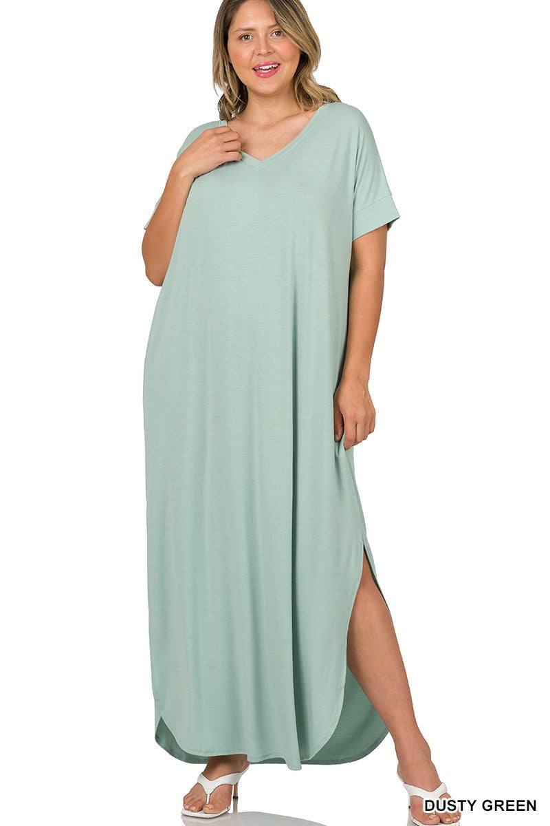 CURVY V Neck Short Sleeve Maxi Dress