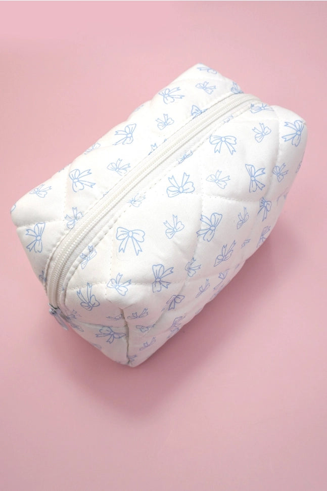 Quilted Cotton Bow Cosmetic Pouch Bag