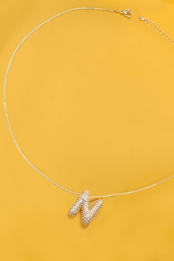 N INITIAL PAVE RHINESTONE BUBBLE BALLOON NECKLACE