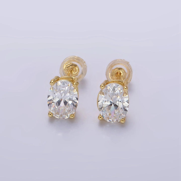8mm Clear Oval Bezel Stud Earrings