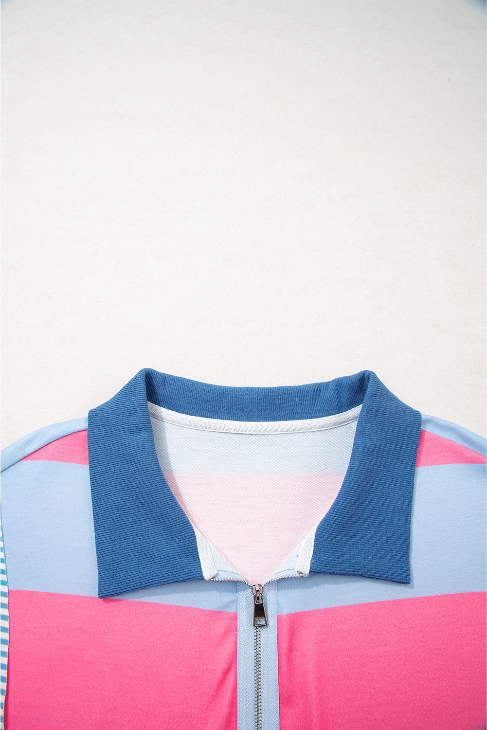 Blue Stripe Colorblock Patchwork Zip up Plus Size Pullover (Warehouse Exclusives - Online only)