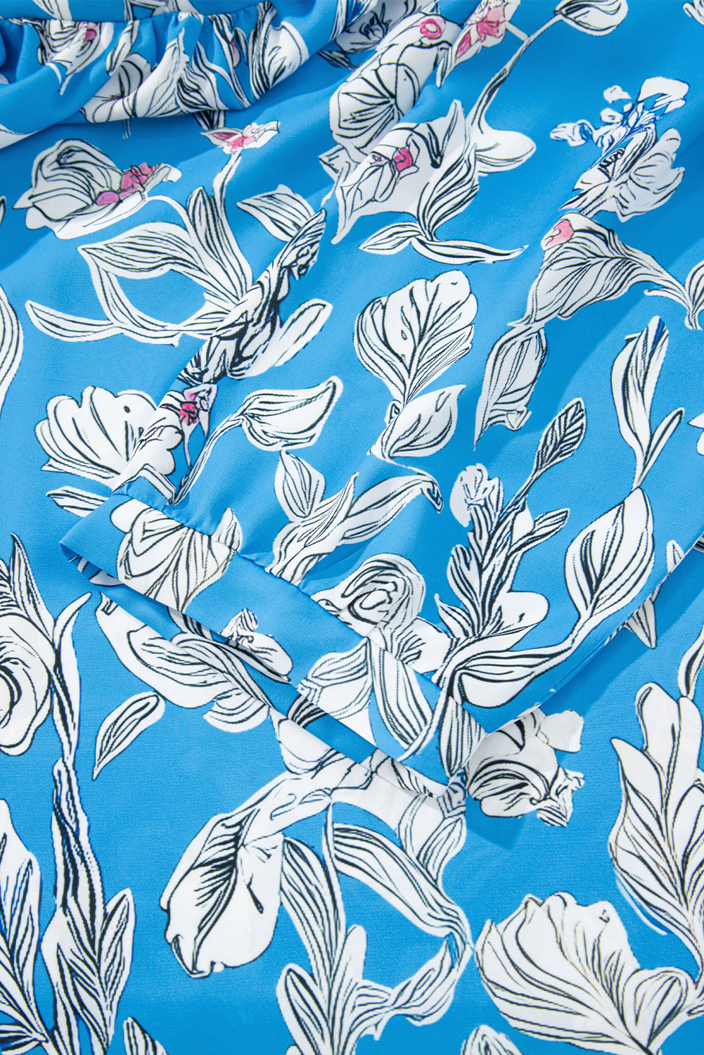 Sky Blue V Neck Floral Print 3/4 Puff Sleeve Blouse (Warehouse Exclusives)