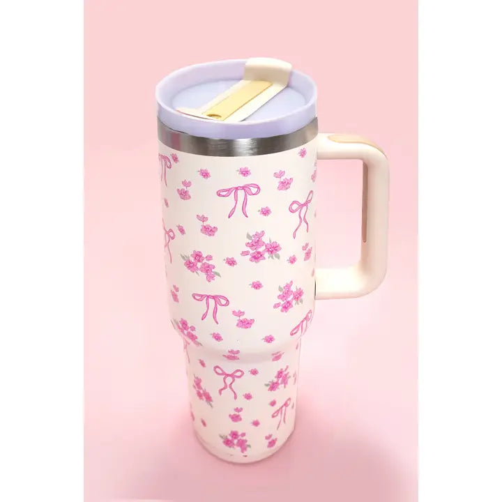 Pink Floral Bow 40oz Stainless Steel Tumbler