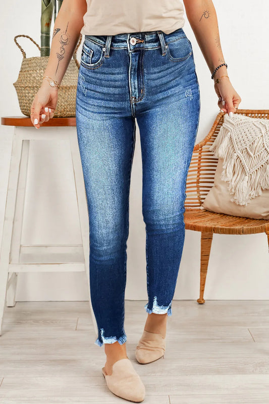 Distressed Ankle Blue Jeans