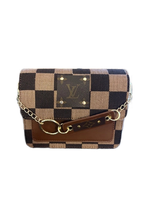 Upcycled LV Checker Chained Crossbody Bag (LV Logo is Authentic and has been repurposed onto a new bag)
