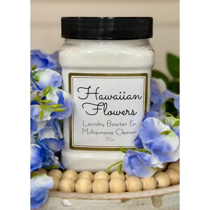 Modern Grace Hawaiian Flowers laundry booster and multipurpose cleaner bottle with vibrant floral label, ideal for freshening clothes and surfaces.