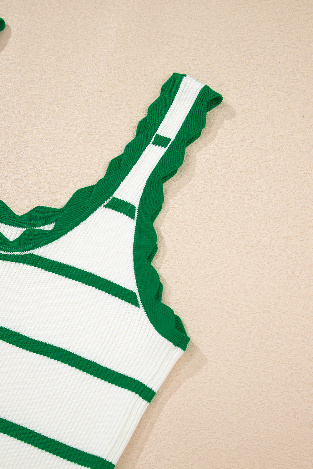 Green striped scalloped edge tank top by Modern Grace featuring a stylish design and breathable fabric.