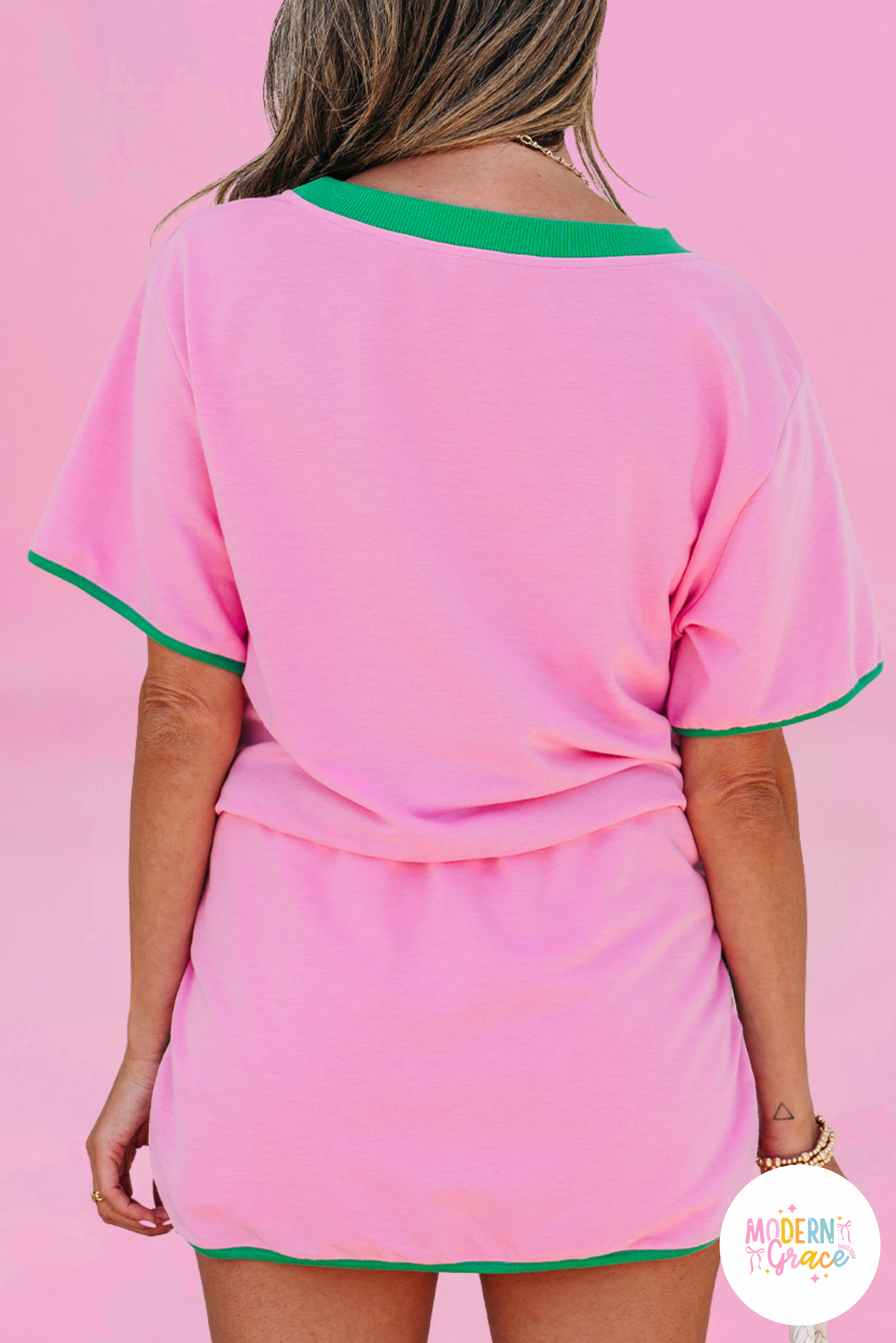 Bonbon Colorblock Edge Drop Shoulder T Shirt and Skort 2Pcs Set (Warehouse Exclusives-Online Only)