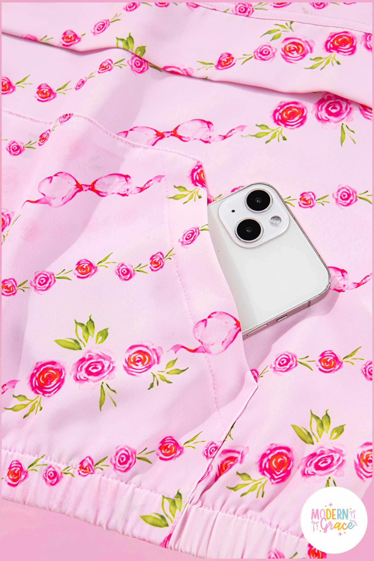 Pink Floral Print Half Zip Kangaroo Pouch Drawstring Hoodie